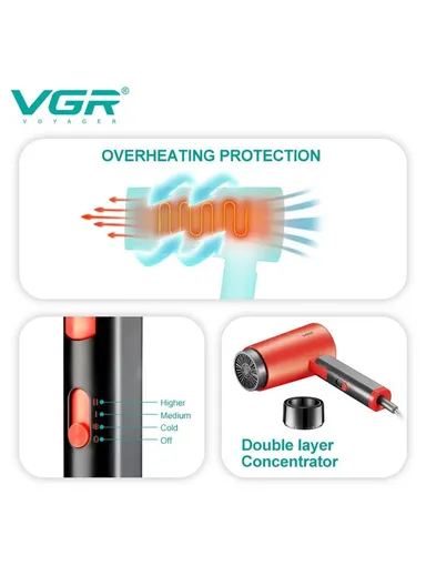 1600-2000W Professional Foldable Hair Dryer, Low Noise Adjustable Heat &amp; Speed Double Protection Circuit Hair Dryer V-426