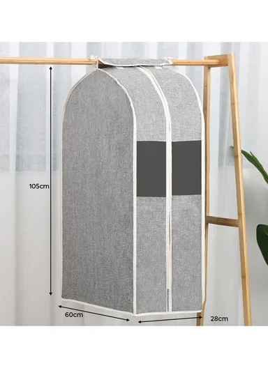 Foldable Mesh Cover Storage Bag, Dustproof Hanging Clothes Storage (W60 x D28 x H105)cm - Grey