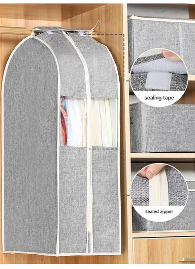 Foldable Mesh Cover Storage Bag, Dustproof Hanging Clothes Storage (W60 x D28 x H105)cm - Grey