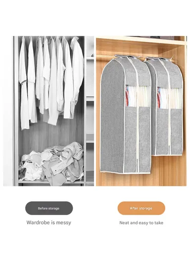 Foldable Mesh Cover Storage Bag, Dustproof Hanging Clothes Storage (W60 x D28 x H105)cm - Grey