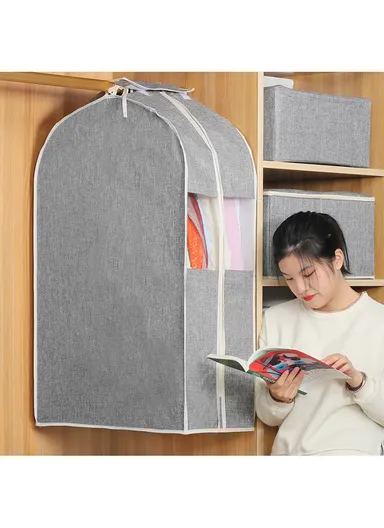 Foldable Mesh Cover Storage Bag, Dustproof Hanging Clothes Storage (W60 x D28 x H105)cm - Grey