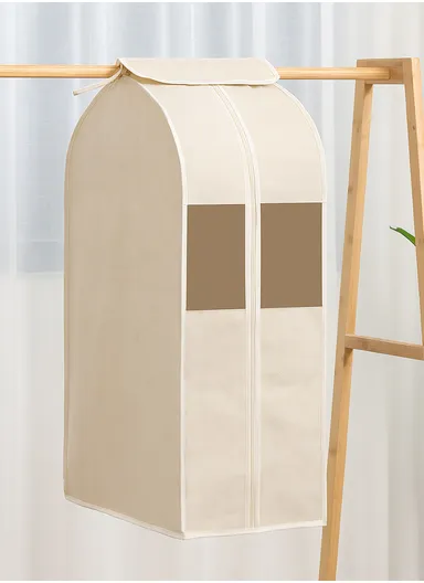 Foldable Mesh Cover Storage Bag, Dustproof Hanging Clothes Storage (W60 x D28 x H120)cm - Beige