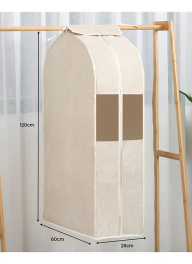 Foldable Mesh Cover Storage Bag, Dustproof Hanging Clothes Storage (W60 x D28 x H120)cm - Beige