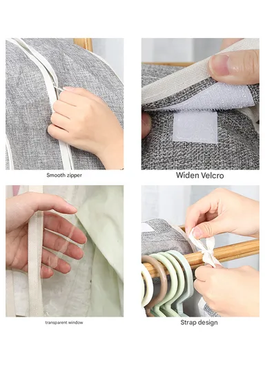 Foldable Mesh Cover Storage Bag, Dustproof Hanging Clothes Storage (W60 x D28 x H120)cm - Beige