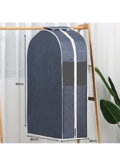 Foldable Mesh Cover Storage Bag, Dustproof Hanging Clothes Storage (W60 x D28 x H90)cm - Blue