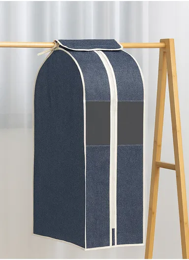 Foldable Mesh Cover Storage Bag, Dustproof Hanging Clothes Storage (W60 x D28 x H120)cm - Blue