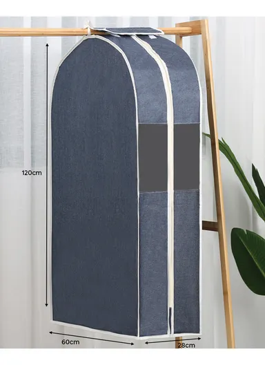 Foldable Mesh Cover Storage Bag, Dustproof Hanging Clothes Storage (W60 x D28 x H120)cm - Blue