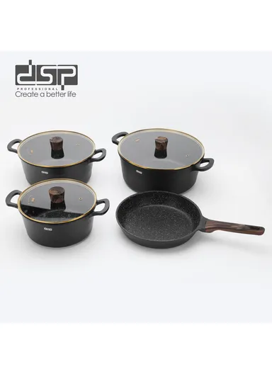 15 Pieces Set Die-Casting Non-Stick Aluminum Multicookware Casserole &amp; Pan with Apron, Spatulas &amp; Gloves CA018-S02 - Black