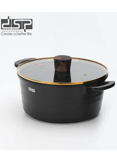15 Pieces Set Die-Casting Non-Stick Aluminum Multicookware Casserole &amp; Pan with Apron, Spatulas &amp; Gloves CA018-S02 - Black