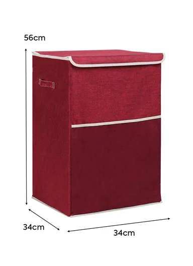 Foldable Oxford Fabric Storage Box Organizer, Multi-Use Sturdy Clothing &amp; Supply Organizer with Lid &amp; Handles (W34 x D34 x H56)cm - Red