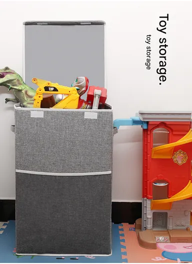 Foldable Oxford Fabric Storage Box Organizer, Multi-Use Sturdy Clothing &amp; Supply Organizer with Lid &amp; Handles (W34 x D34 x H56)cm - Blue