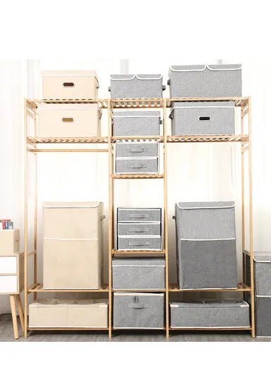 Foldable Oxford Fabric Storage Box Organizer, Multi-Use Sturdy Clothing &amp; Supply Organizer with Lid &amp; Handles (W34 x D34 x H56)cm - Blue