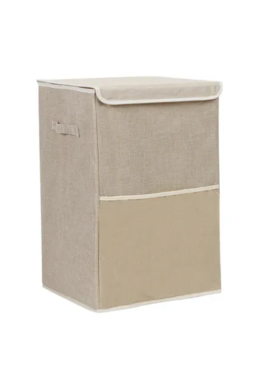 Foldable Oxford Fabric Storage Box Organizer, Multi-Use Sturdy Clothing &amp; Supply Organizer with Lid &amp; Handles (W34 x D34 x H56)cm - Beige