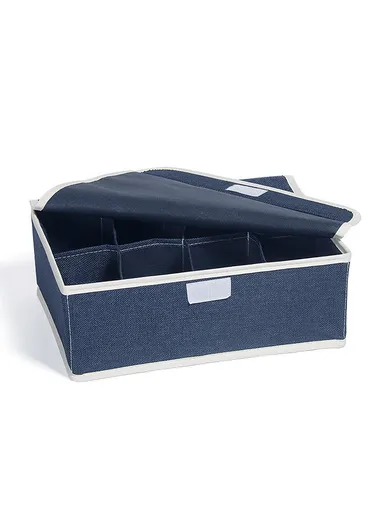8 Grids Storage Box Organizer with Protective Lid, Multi-Use Drawer Clothing Storage Bin Organizer (W33 x D24 x H12)cm - Blue