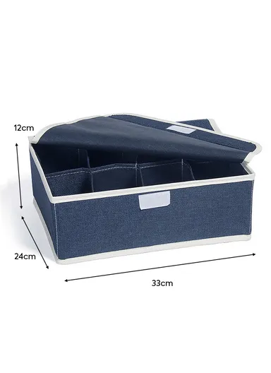 8 Grids Storage Box Organizer with Protective Lid, Multi-Use Drawer Clothing Storage Bin Organizer (W33 x D24 x H12)cm - Blue