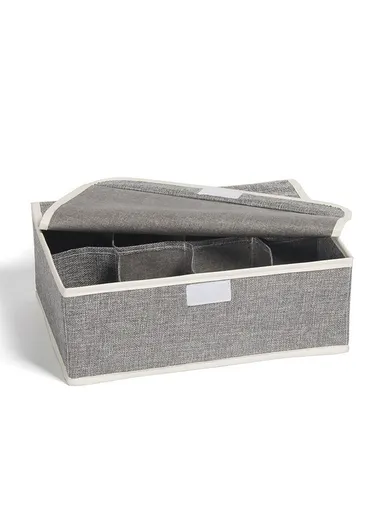 8 Grids Storage Box Organizer with Protective Lid, Multi-Use Drawer Clothing Storage Bin Organizer (W33 x D24 x H12)cm - Grey