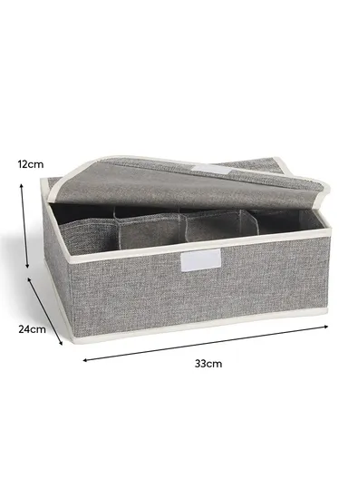 8 Grids Storage Box Organizer with Protective Lid, Multi-Use Drawer Clothing Storage Bin Organizer (W33 x D24 x H12)cm - Grey