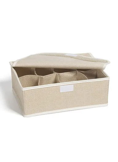 8 Grids Storage Box Organizer with Protective Lid, Multi-Use Drawer Clothing Storage Bin Organizer (W33 x D24 x H12)cm - Beige