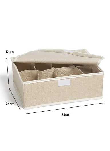 8 Grids Storage Box Organizer with Protective Lid, Multi-Use Drawer Clothing Storage Bin Organizer (W33 x D24 x H12)cm - Beige