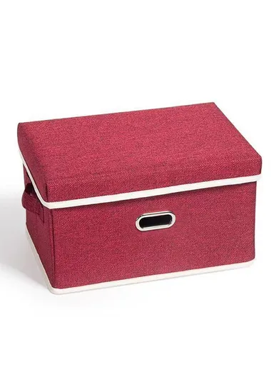 Stackable &amp; Sturdy Foldable Oxford Fabric Storage Box with Lid &amp; 2 Handle (L42 x D30 x H23.5)cm - Red