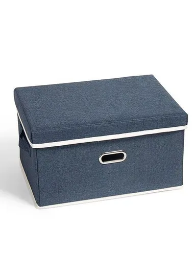 Stackable &amp; Sturdy Foldable Oxford Fabric Storage Box with Lid &amp; 2 Handle (L42 x D30 x H23.5)cm - Blue