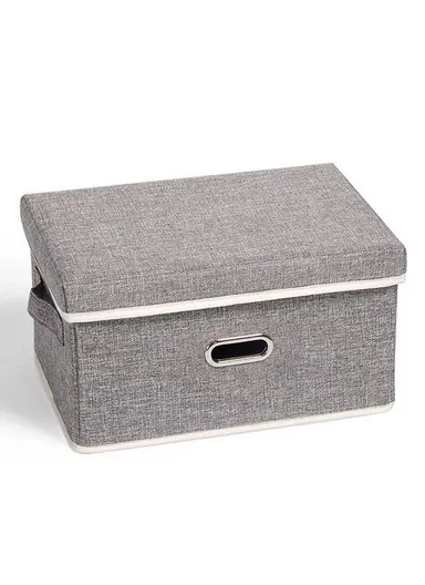 Stackable &amp; Sturdy Foldable Oxford Fabric Storage Box with Lid &amp; 2 Handle (L42 x D30 x H23.5)cm - Gray