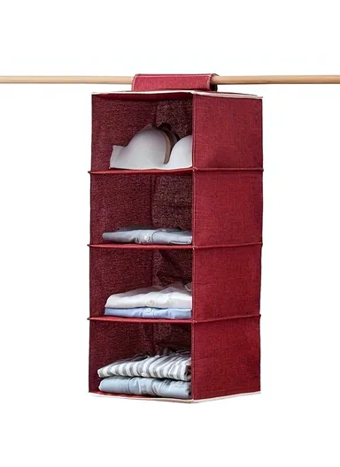 4-Layer Oxford Fabric Hanging Storage Bag, Multi-Use Wall Hanging Organizer (W29.5 x D29 x H64)cm - Red