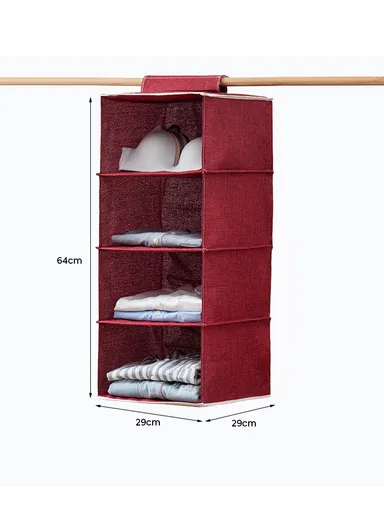 4-Layer Oxford Fabric Hanging Storage Bag, Multi-Use Wall Hanging Organizer (W29.5 x D29 x H64)cm - Red