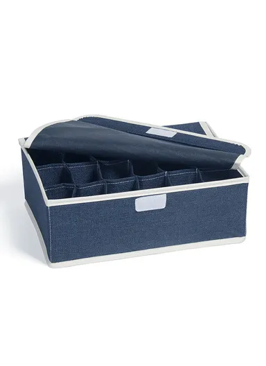 18 Grids Storage Box Organizer with Protective Lid, Multi-Use Drawer Clothing Storage Bin Organizer (W33 x D24 x H12)cm - Blue