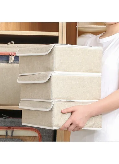 6 Grids Storage Box Organizer with Protective Lid, Multi-Use Drawer Clothing Storage Bin Organizer (W33 x D24 x H12)cm - Beige