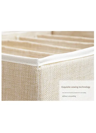 6 Grids Storage Box Organizer with Protective Lid, Multi-Use Drawer Clothing Storage Bin Organizer (W33 x D24 x H12)cm - Beige