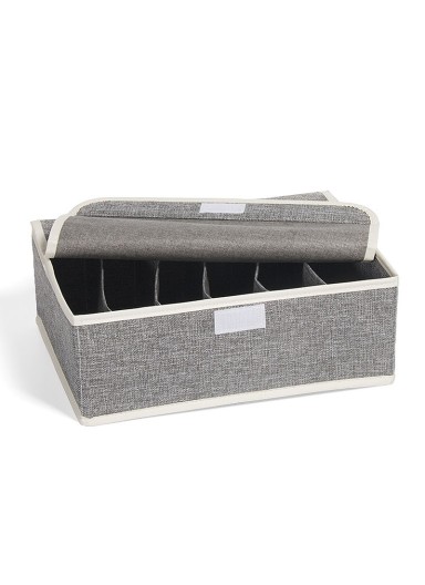 6 Grids Storage Box Organizer with Protective Lid, Multi-Use Drawer Clothing Storage Bin Organizer (W33 x D24 x H12)cm - Grey