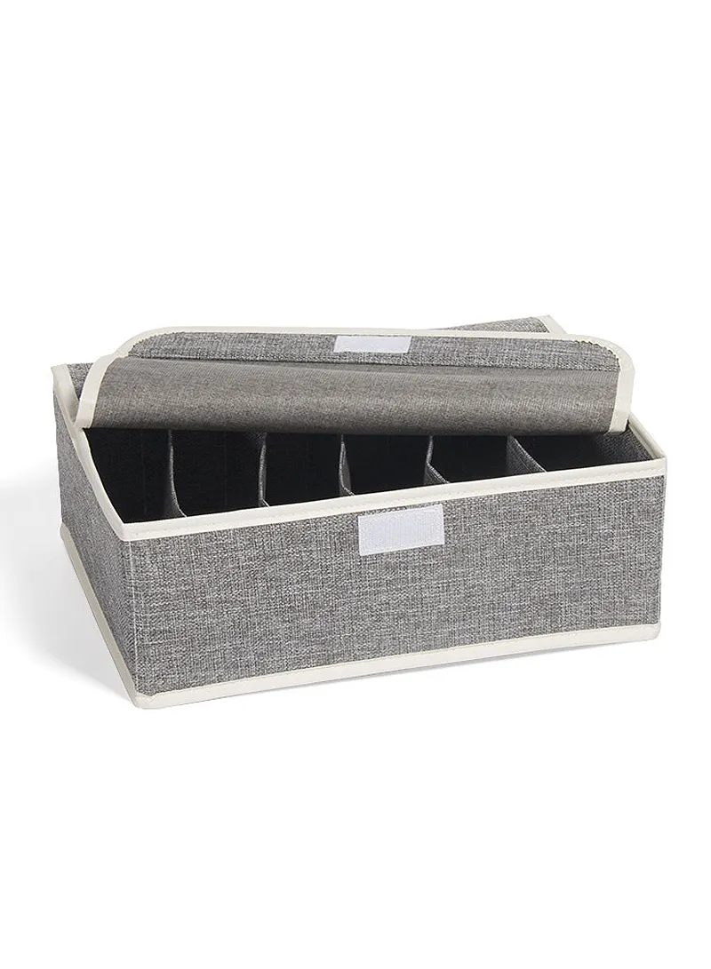 6 Grids Storage Box Organizer with Protective Lid, Multi-Use Drawer Clothing Storage Bin Organizer (W33 x D24 x H12)cm - Grey