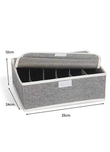 6 Grids Storage Box Organizer with Protective Lid, Multi-Use Drawer Clothing Storage Bin Organizer (W33 x D24 x H12)cm - Grey