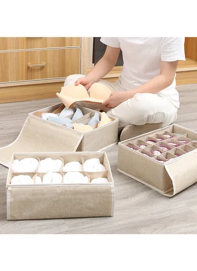 6 Grids Storage Box Organizer with Protective Lid, Multi-Use Drawer Clothing Storage Bin Organizer (W33 x D24 x H12)cm - Grey