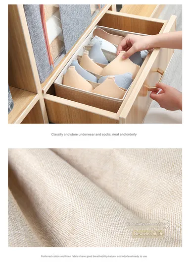 6 Grids Storage Box Organizer with Protective Lid, Multi-Use Drawer Clothing Storage Bin Organizer (W33 x D24 x H12)cm - Grey