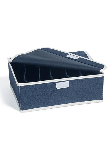 6 Grids Storage Box Organizer with Protective Lid, Multi-Use Drawer Clothing Storage Bin Organizer (W33 x D24 x H12)cm - Blue