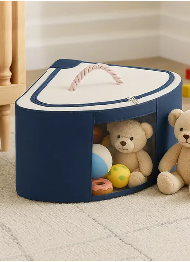 48L Oxford Cloth Corner Storage Organizer, Multi-Purpose Clothing &amp; Supply Storage Box Organizer (W62 x D47 x H28)cm - Dark Blue