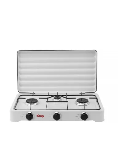 Triple-Burner Gas Cooktop Stove with Cover, 2 High-Performance + 1 Small Burner Kitchen Stove KD5077 - White