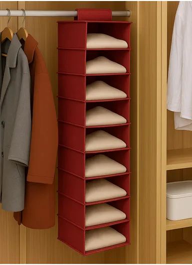 9-Layer Oxford Fabric Hanging Storage Bag, Multi-Use Wall Hanging Organizer (W20 x D30 x H108)cm - Red