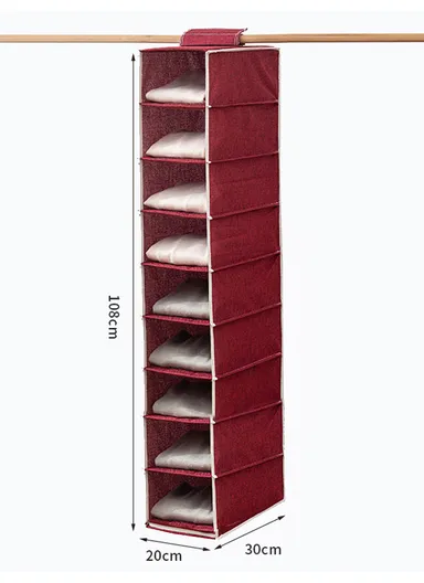 9-Layer Oxford Fabric Hanging Storage Bag, Multi-Use Wall Hanging Organizer (W20 x D30 x H108)cm - Red