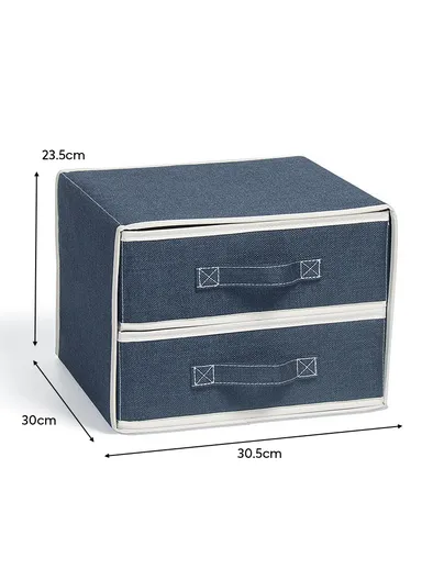 2-Drawers Oxford Cloth Storage Organizer with 9-Layers &amp; 4-Layers Compartments,  Multi-Use Bathroom Closet Drawers Organizer (W30.5 x D30 x H23.5)cm - Blue