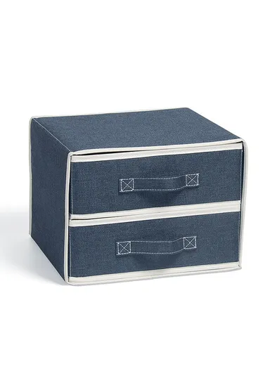 2-Drawers Oxford Cloth Storage Organizer with 9-Layers &amp; 4-Layers Compartments,  Multi-Use Bathroom Closet Drawers Organizer (W30.5 x D30 x H23.5)cm - Blue