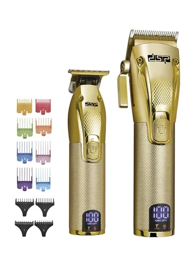2500mAh Rechargeable Gold Hair Cutting Set, Professional Hair Trimmer &amp; Clipper with Different Size Comb &amp; Brush 80109