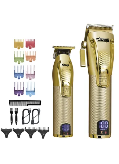 2500mAh Rechargeable Gold Hair Cutting Set, Professional Hair Trimmer &amp; Clipper with Different Size Comb &amp; Brush 80109