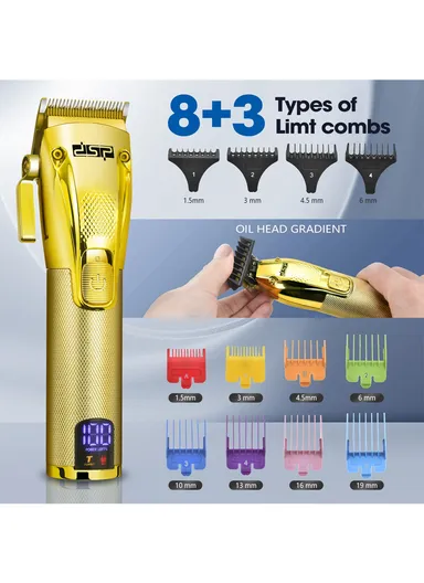 2500mAh Rechargeable Gold Hair Cutting Set, Professional Hair Trimmer &amp; Clipper with Different Size Comb &amp; Brush 80109