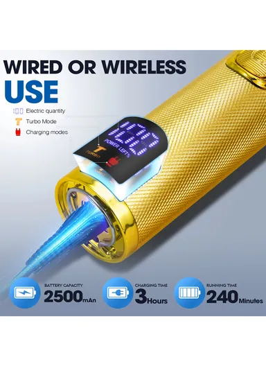 2500mAh Rechargeable Gold Hair Cutting Set, Professional Hair Trimmer &amp; Clipper with Different Size Comb &amp; Brush 80109