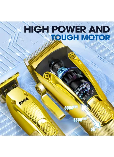 2500mAh Rechargeable Gold Hair Cutting Set, Professional Hair Trimmer &amp; Clipper with Different Size Comb &amp; Brush 80109