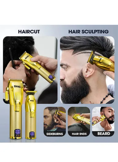 2500mAh Rechargeable Gold Hair Cutting Set, Professional Hair Trimmer &amp; Clipper with Different Size Comb &amp; Brush 80109