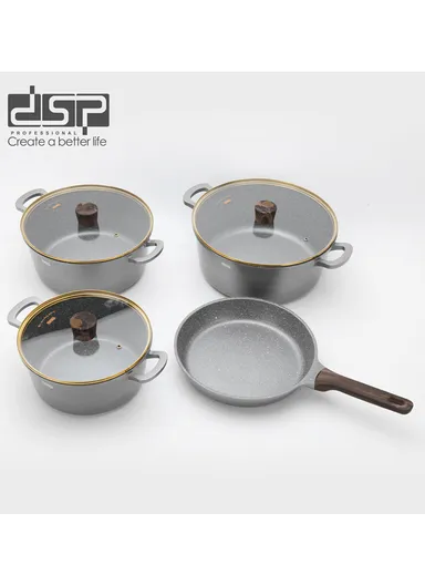 15 Pieces Set Die-Casting Non-Stick Aluminum Multicookware Casserole &amp; Pan with Apron, Spatulas &amp; Gloves CA018-S02 - Grey